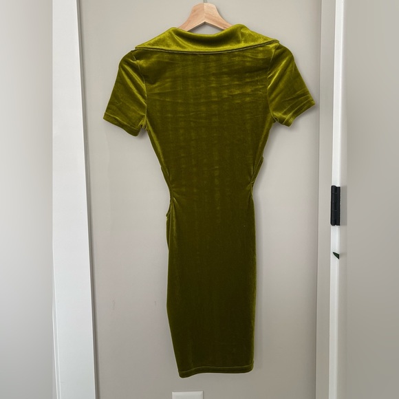 Olive Velvet Cut Out Short Sleeve Shirt Dress - Picture 2 of 5